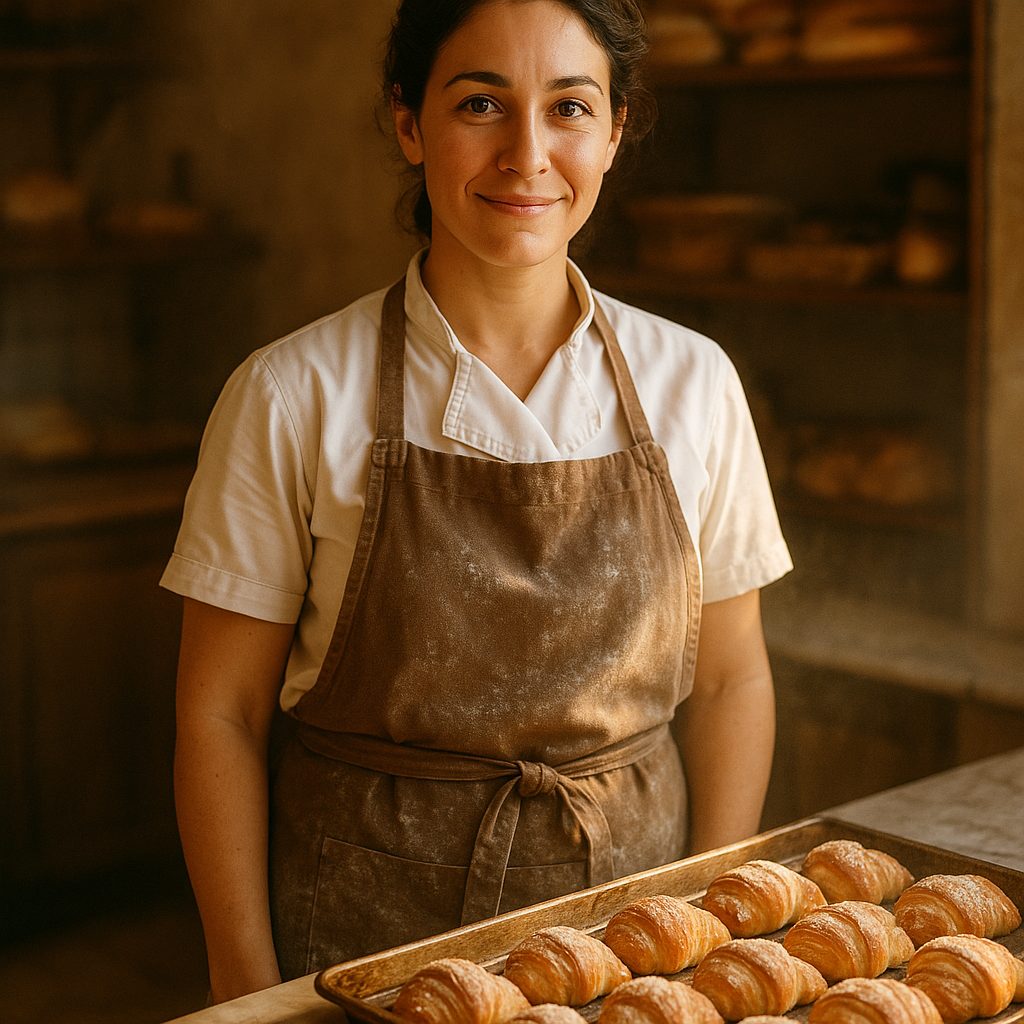 Amanda DeFrancesca, sous chef, with a fresh tray of pastries