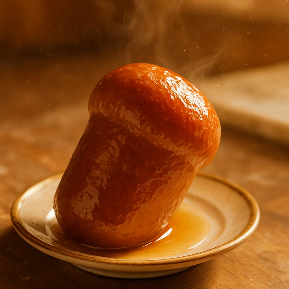 Babà al rum, glistening with rum syrup