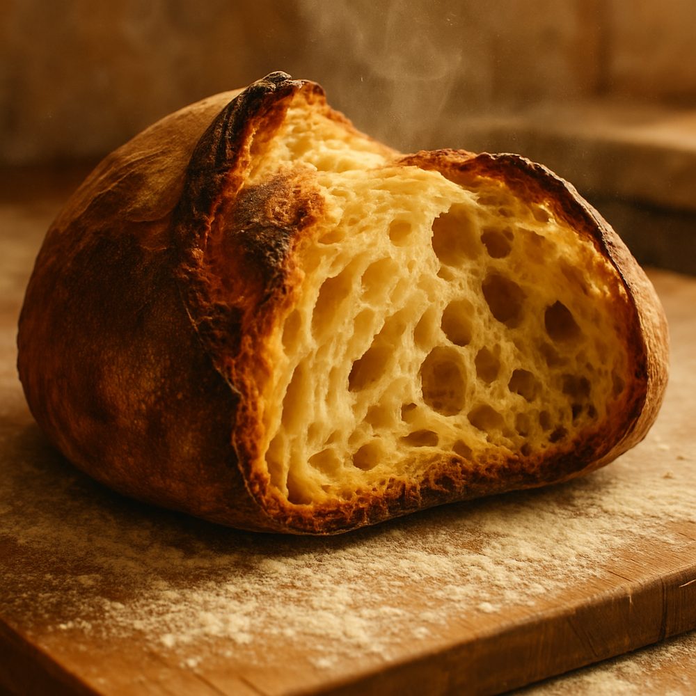 Pane di Altamura with a deeply burnished crust and golden crumb