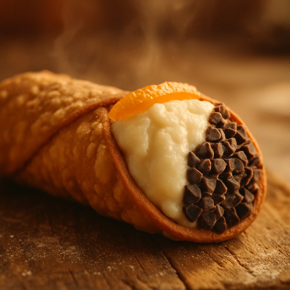 Sicilian cannoli filled with ricotta and candied orange